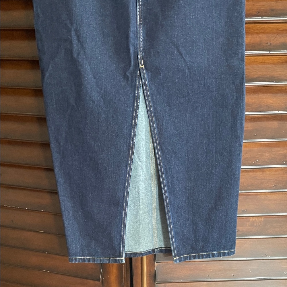 NWT Grey Lab Dark Blue Denim Long Skirt with Front Slit Size 8 - Picture 3 of 7